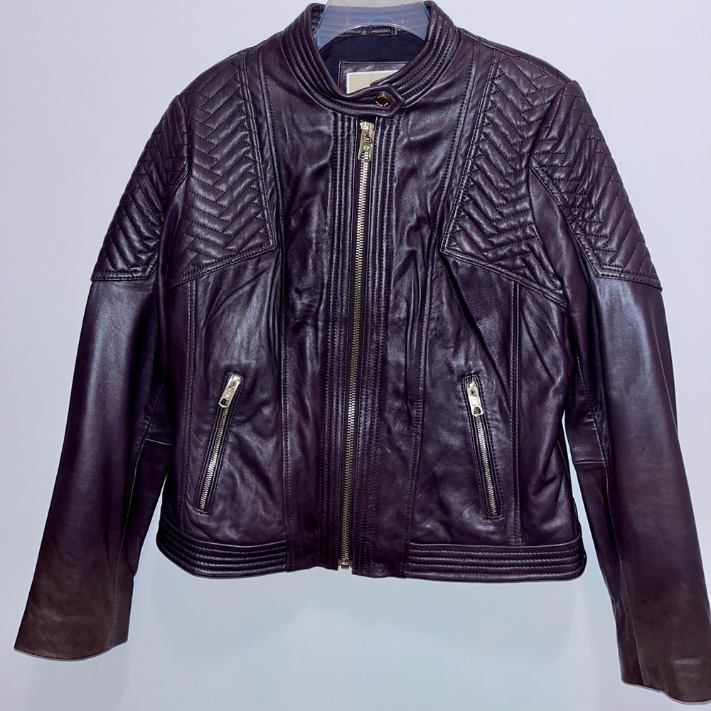 Michael Kors Quilted Chocolate Brown Genuine Leather Jacket